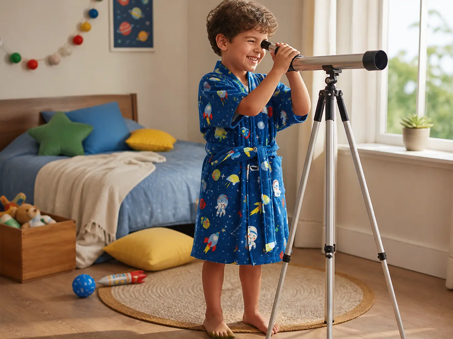 Roupão infantil espacial La Luna em quarto infantil