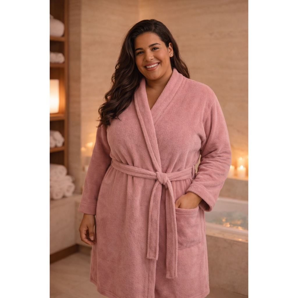 Roupao de banho fleece manga longa plus size La Luna gola xale unissex adulto
