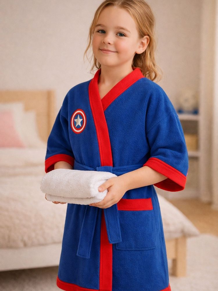 Roupão de banho infantil felpudo azul te — detalhe