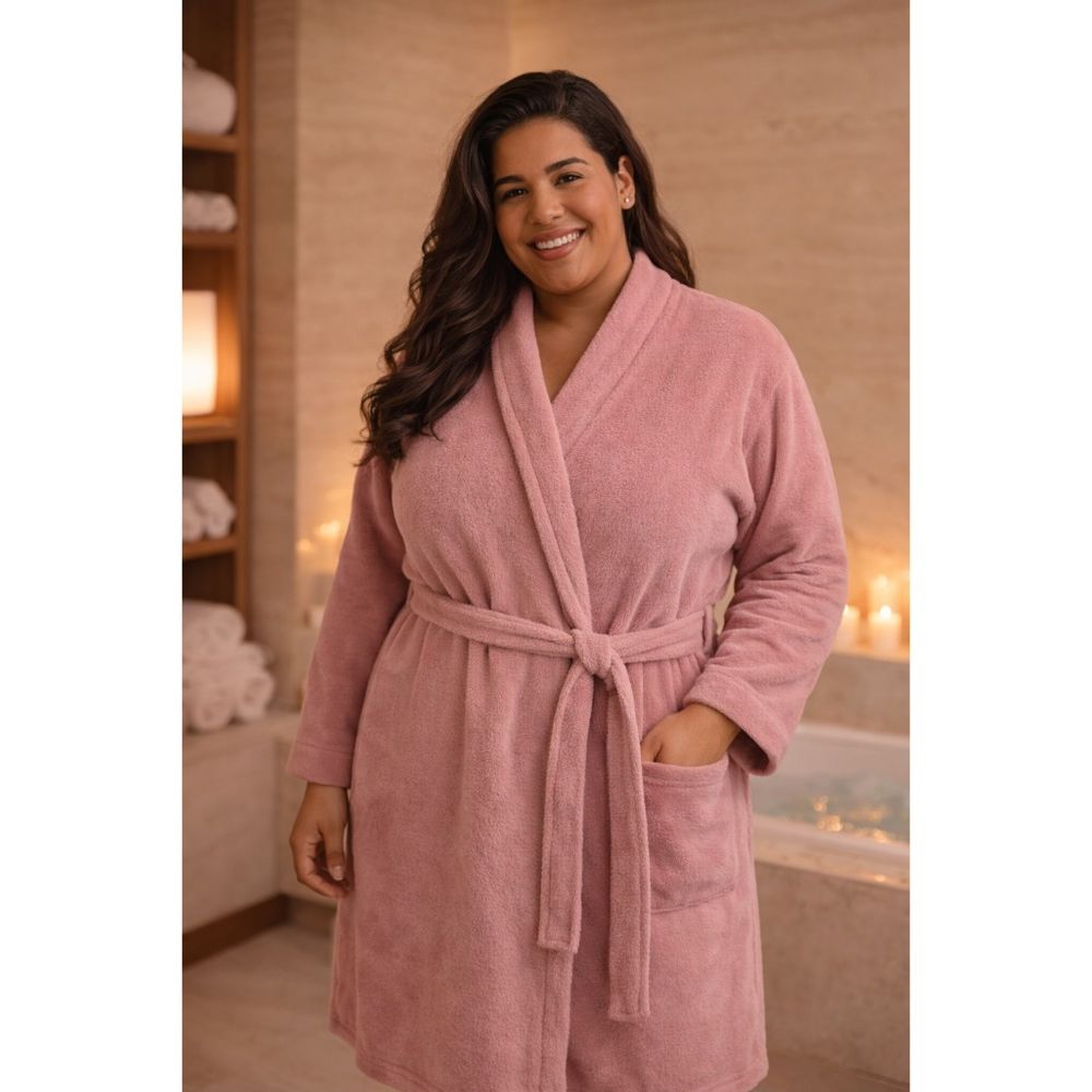 Roupão de banho fleece manga longa plus size La Luna gola xale unissex no Mercado Livre